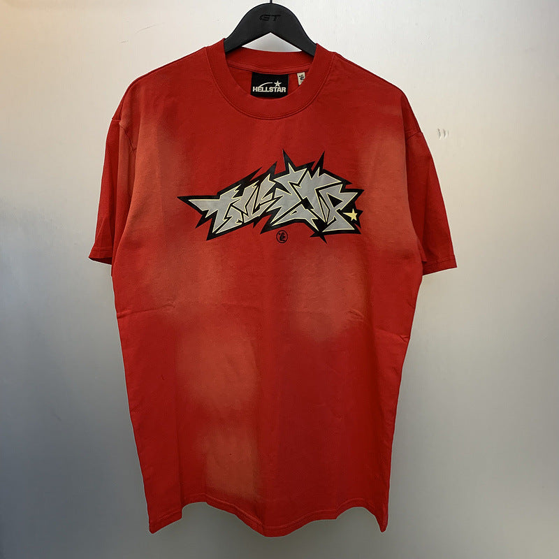 Hellstar T Shirt Vintage Old Loose Casual Short Sleeve T-Shirt