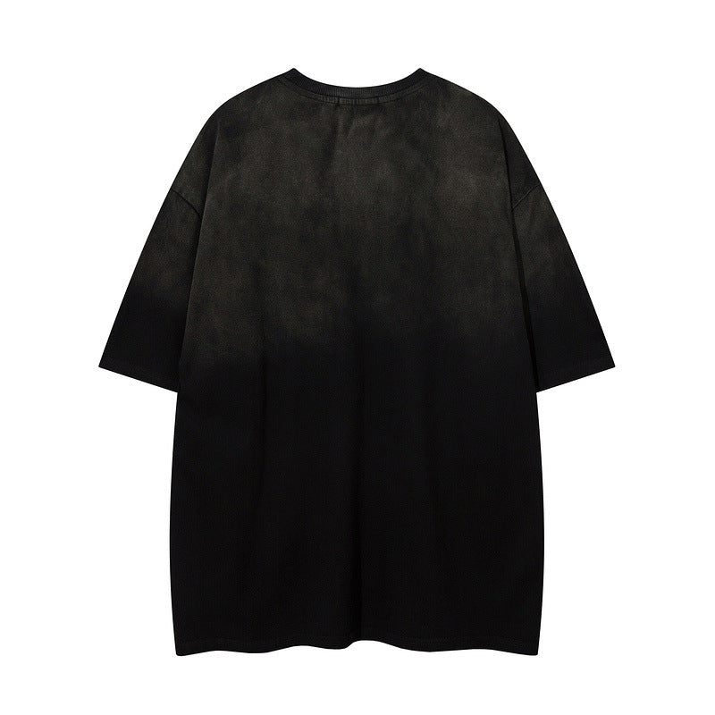 Men T-Shirt Retro Gradient Color Distressed Oversize