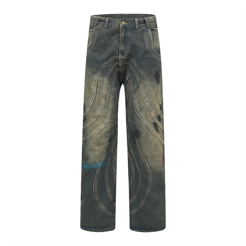 Men Jeans Stitching Punk Hip Hop Loose