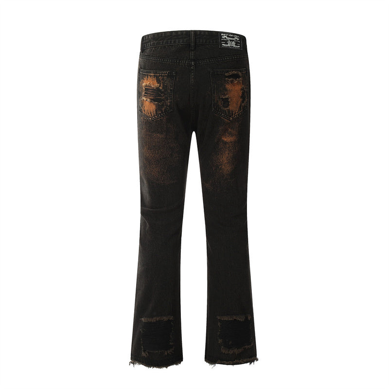 Men Jeans Ripped Punk Frayed Flared Pants