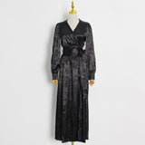 Betty Draper Valentine 'S Day Dress Satin Long Big Hem Dress Autumn Printed Dress