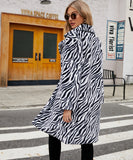 Women Fur Jacket Zebra Pattern Plush Thermal Long Coat
