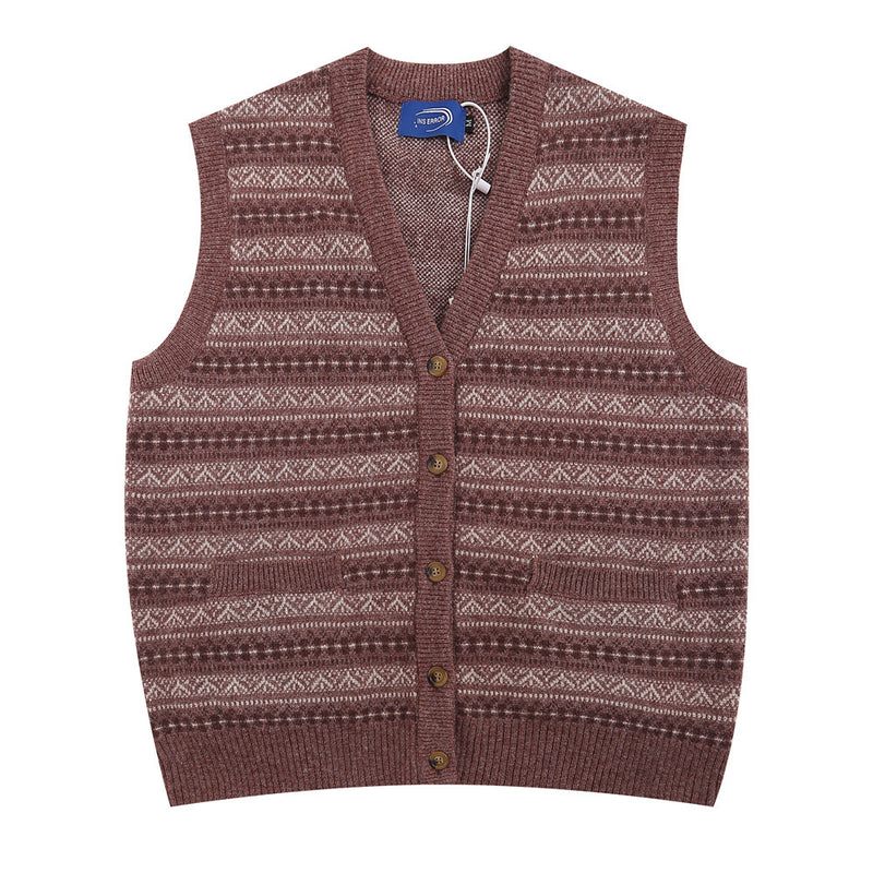 Men Sweater Striped Jacquard Sweater Wool Back Cardigan