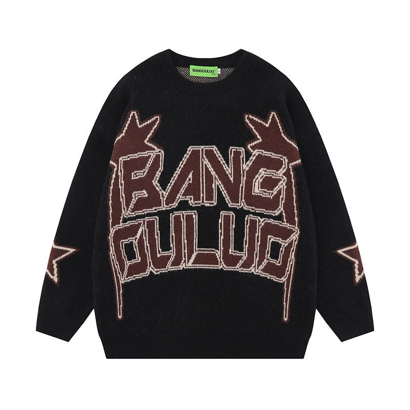 Women Sweater Jacquard Knitted Sweater Retro Lazy Style