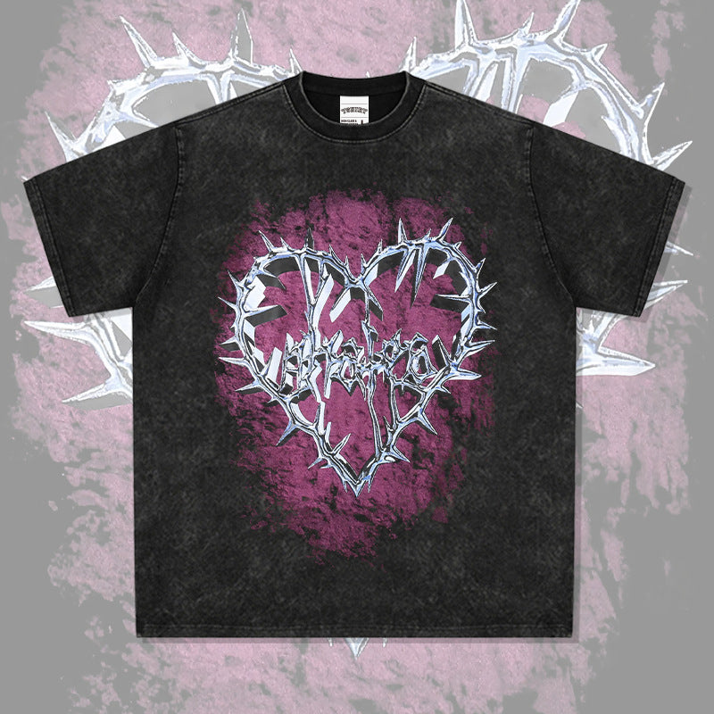 Unisex T Shirt Spiny Heart Print Short Sleeve