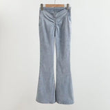 Women Jeans Hot Girl Pleated Stretch Flared Pants