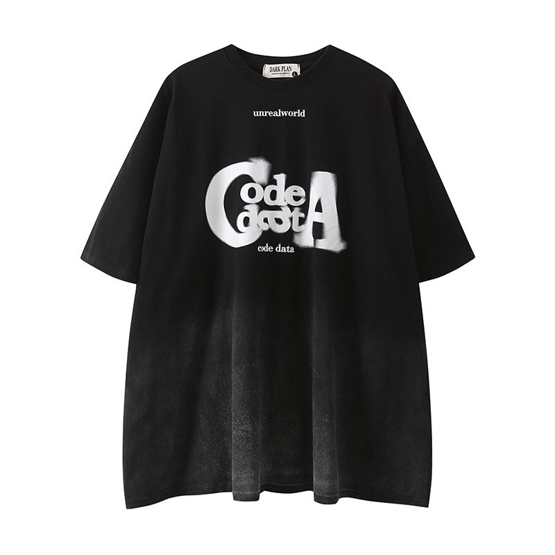 Men T-Shirt Gradient Oversize College Style All-Matching