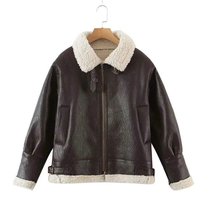 Women Cotton Coat Imitation Lamb Wool Stitching Thickening Loose
