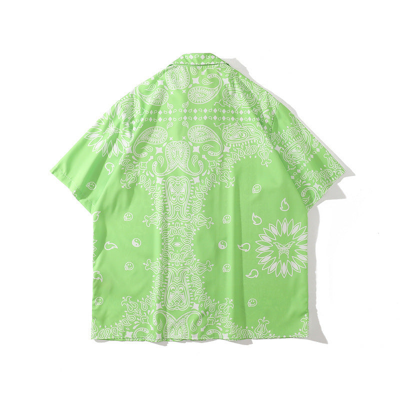 Short Sleeve Shirt Retro Paisley Full Printed Hawaiian Style Loose