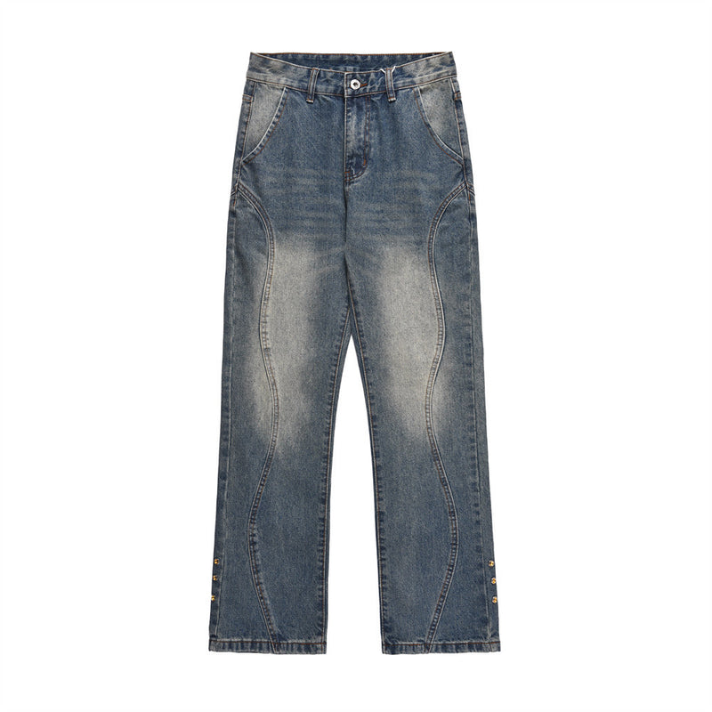 Men Jeans Distressed Line Stitching Loose