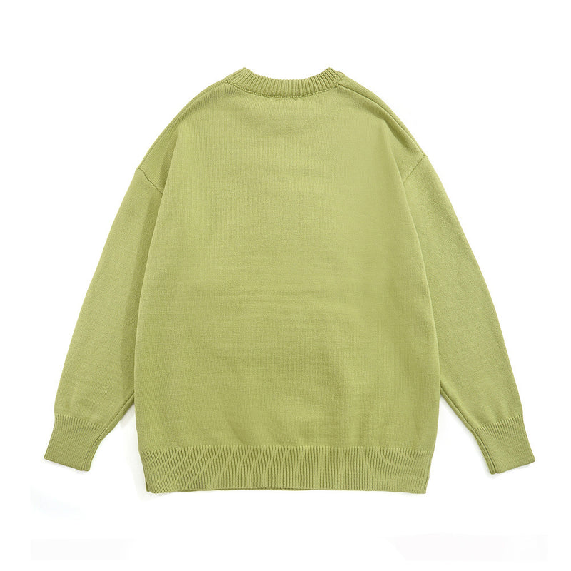 Men Sweater Cartoon Dinosaur Jacquard round Neck Sweater Casual