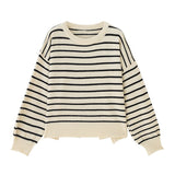Women Pullover Sweater Striped Loose Sweater
