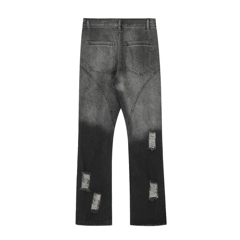 Men Jeans Tie-Dye Gradient Color Ripped Chain Slit