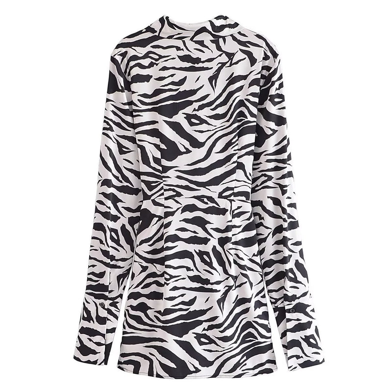 Women Dresses Temperament Zebra Pattern Shirt Dress