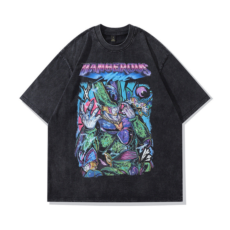 Men T-Shirt Vintage Cartoon Print Oversize Distressed
