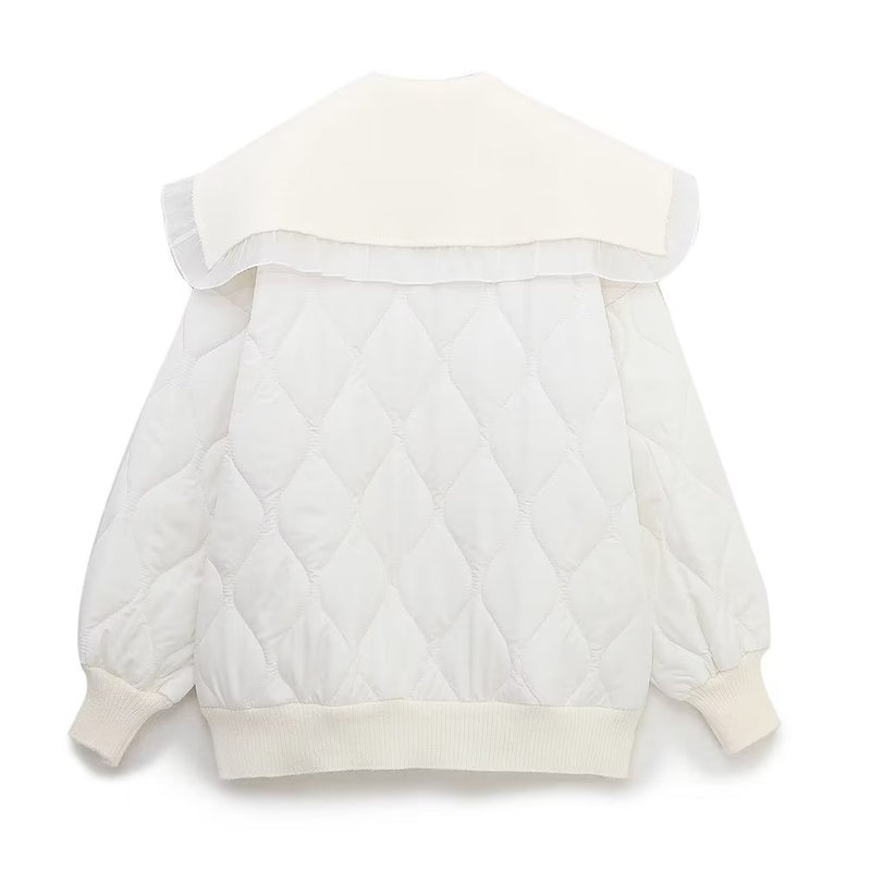Women Cotton Coat Ruffled Patchwork Knitting Cardigan Sweater