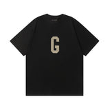 Fog Essentials T Shirts Spring Summer FOG Flocking G Letter Crew Neck Pullover Short Sleeves