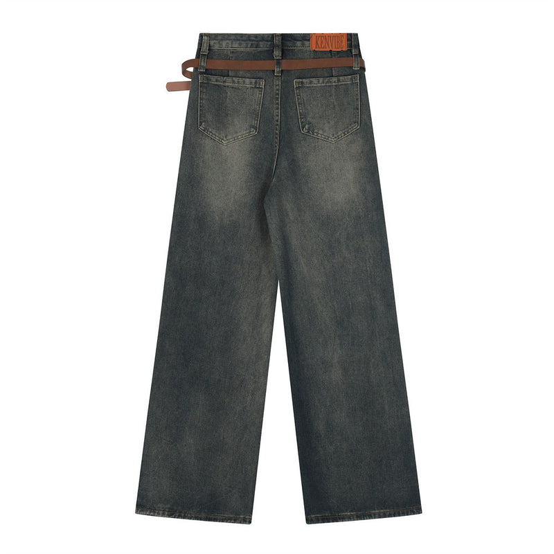 Men Jeans Stitching Distressed Hip Hop Trend Loose