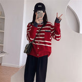 Women Knitted Cardigan Striped Knitted Cardigan Loose Sweater