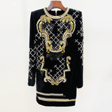 Women Haute Couture Dresses Sequined Diamonds Beaded Gold Velvet