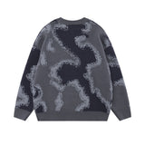 Men Sweater Camouflage Jacquard Crew Neck Sweater Loose