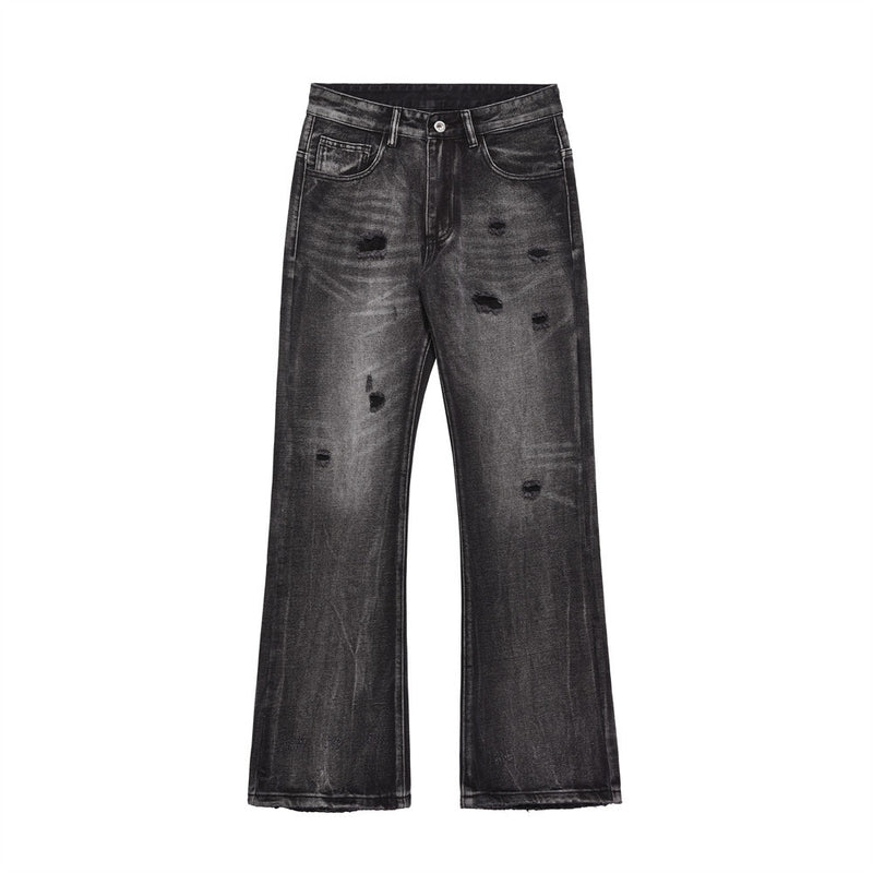 Men Jeans Worn out Retro Tattered Jeans Loose Flared Pants