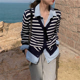Women Knitted Cardigan Loose Striped Knit