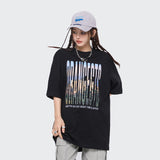 After Prom Shirt Women Summer Vintage Color Letter Print Loose-Fitting Pure Cotton T-shirt Men's Short Sleeve