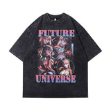 Men T-Shirt Retro Cartoon Print Casual Distressed