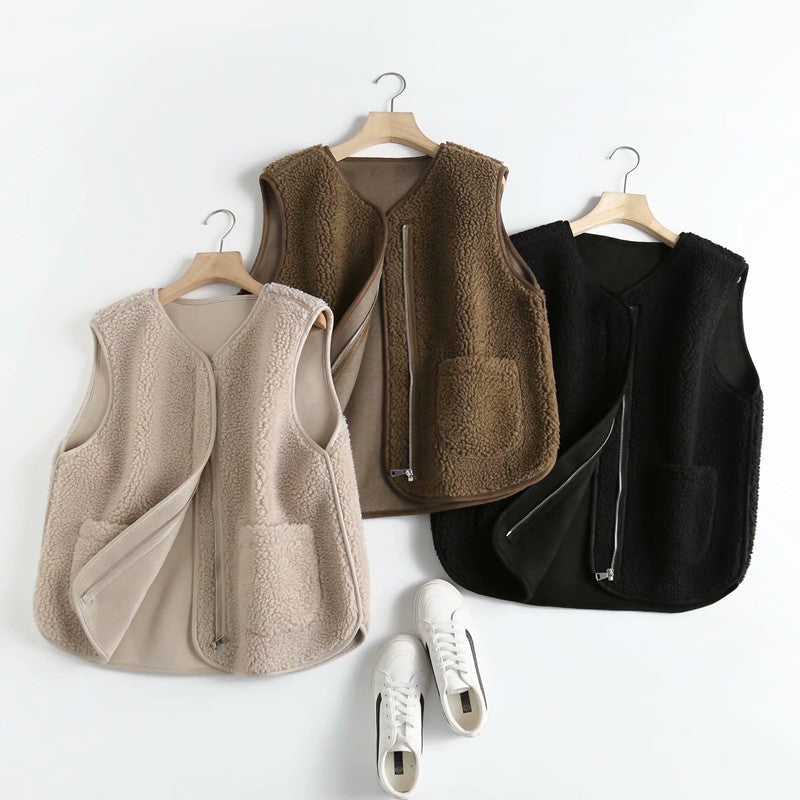 Women Vest Lamb Wool Vest Baggy Coat