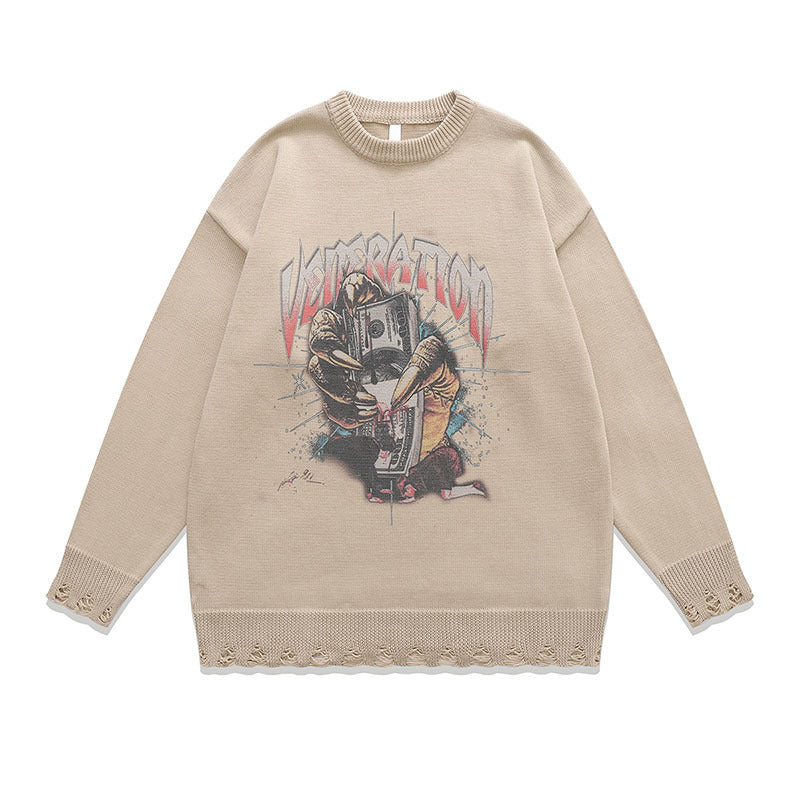 Women Sweater Heavy Metal Rock Wind Knitted Sweater