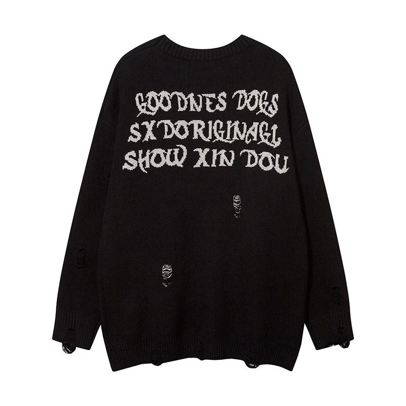 Women Sweater Ripped Knitted Sweater Idle Style