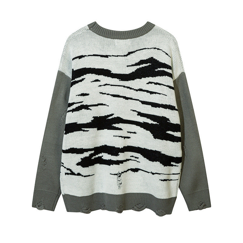 Women Sweater Zebra Pattern Loose Vintage Sweater