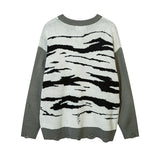 Women Sweater Zebra Pattern Loose Vintage Sweater