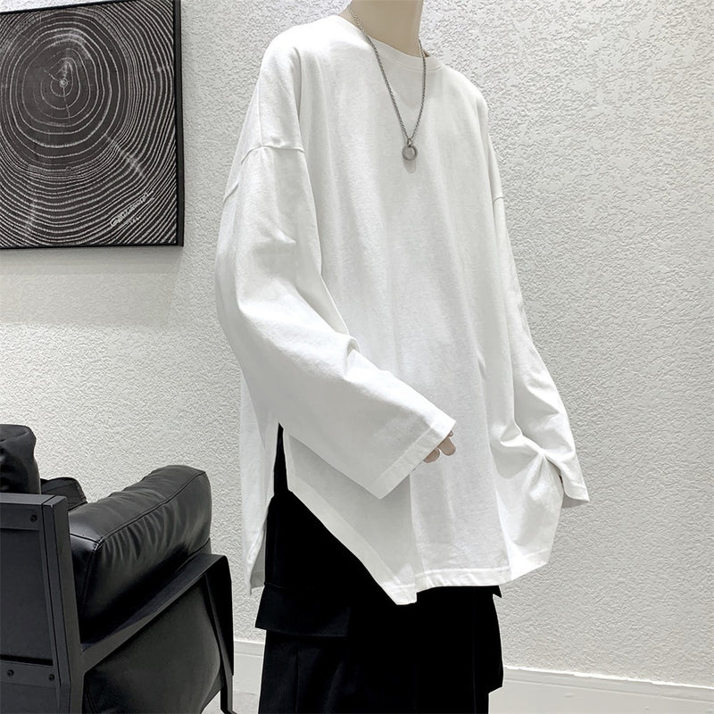 Men T Shirt Irregular All-Match Solid Color Loose