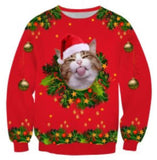 Black Christmas Sweater Christmas round Neck Sweater Casual Funny Santa Claus