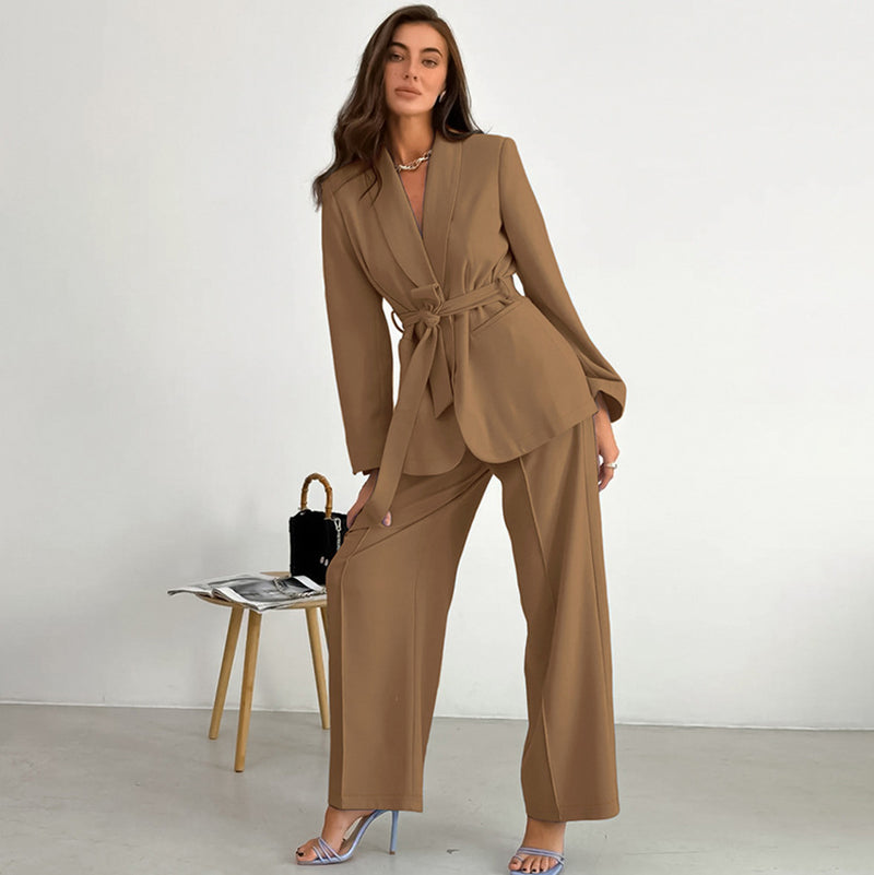 Women Co-Ords Autumn and Winter Long-Sleeved Wide-Leg Pants Lapel Suit Women