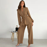 Women Co-Ords Autumn and Winter Long-Sleeved Wide-Leg Pants Lapel Suit Women