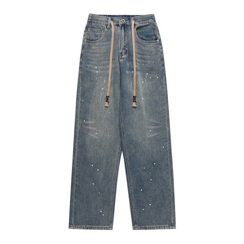 Men Jeans Splash-Ink Loose Casual Drawstring