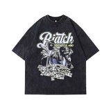 Men T-Shirt Butterfly Print Washed Old