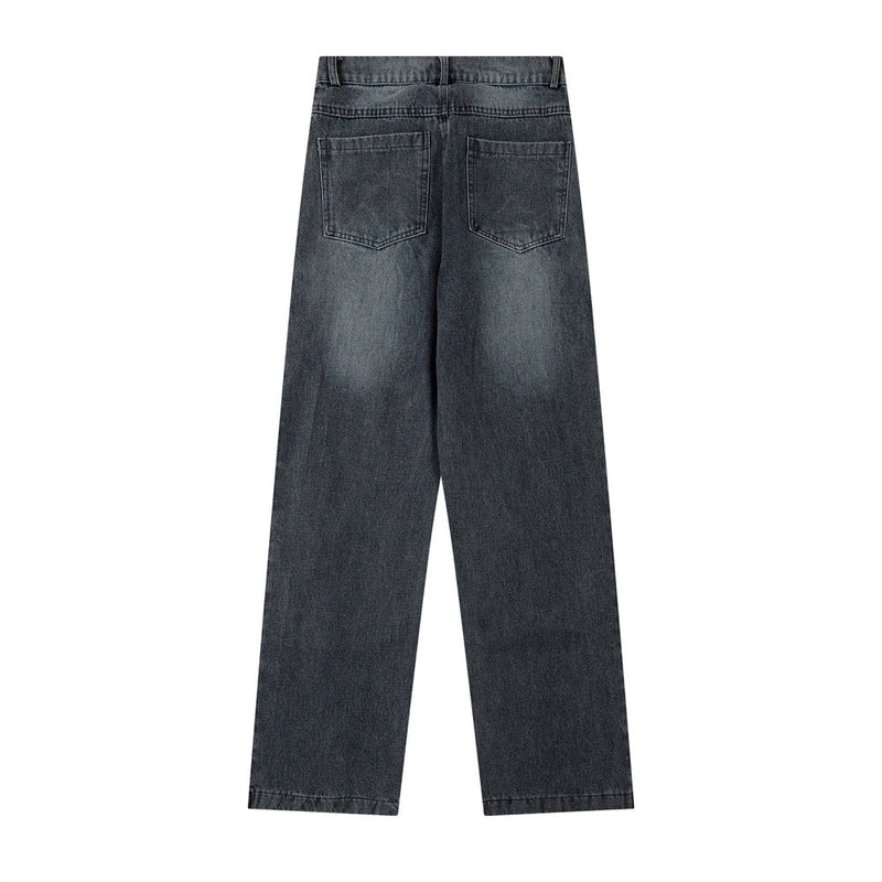 Men Jeans Side Striped Zipper Loose