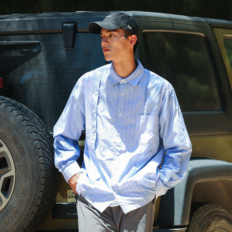 Unisex Shirt Striped All-Matching Baggy Coat