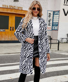 Women Fur Jacket Zebra Pattern Plush Thermal Long Coat
