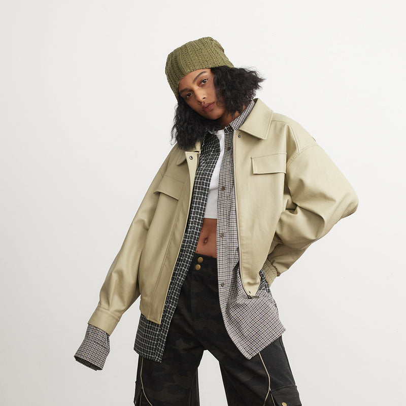 Unisex Pu Jacket PU Leather Jacket Loose Hot Girl