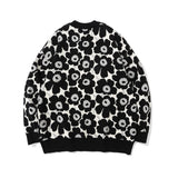 Men Sweater Flower Jacquard Sweater Loose round Neck