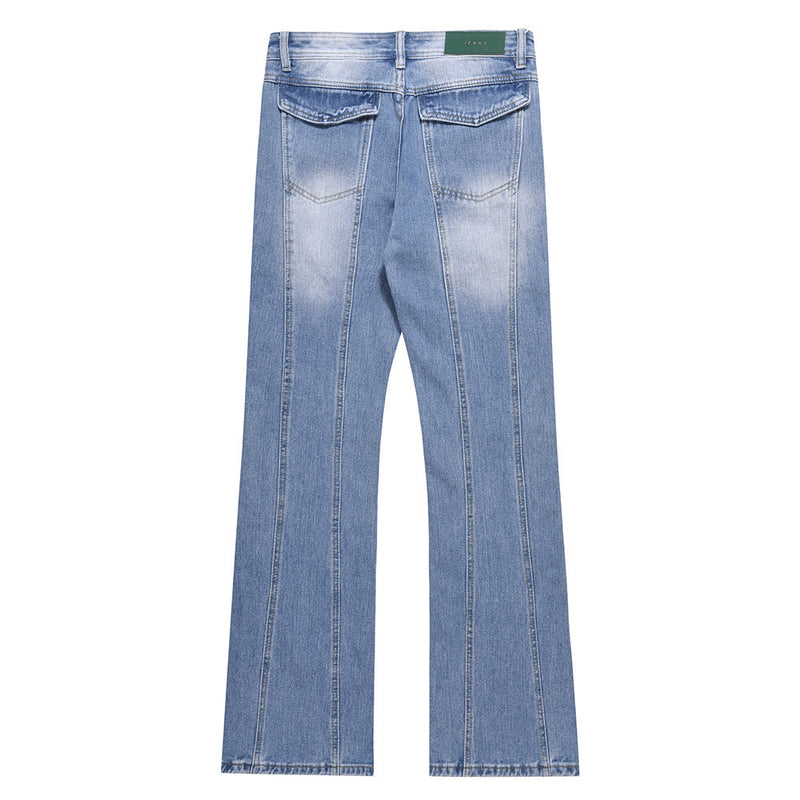 Men Jeans Micro-Pull Stitching Wide Leg Loose