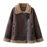 Women Cotton Coat Lamb Wool Casual Leather Coat