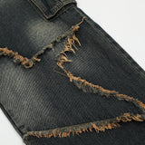 Men Jeans Five-Pointed Star Paste Cloth Embroidery Burr