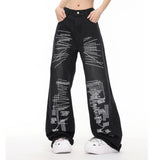 Men Jeans Graffiti Letter Print Loose