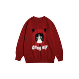 Women Sweater Cartoon Knitted Couple Sweater Vibe Vintage Casual All-Matching Cute Style